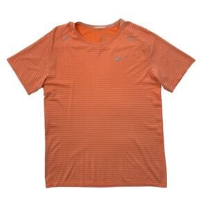 Nike Running T Shirt Mens L Large Salmon Striped Dri Fit Crew Neck Performance